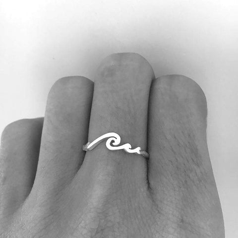 Sterling Silver Wave Promise Matching Couple Rings Set