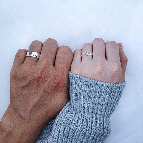 Sterling Silver Wave Promise Matching Couple Rings Set