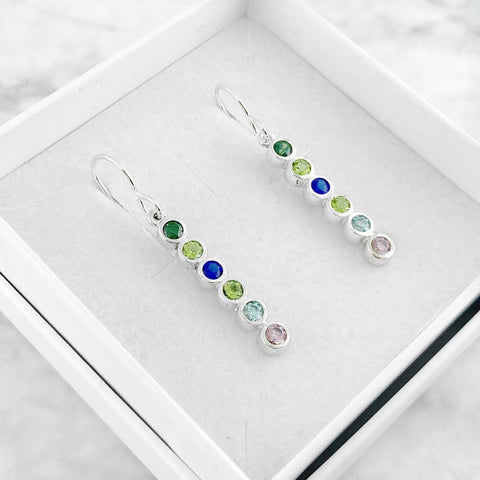 Sterling Silver Family Birthstone Dangle Earrings