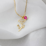 Silver Personalized Birth Flower Birthstone Pendant Necklaces