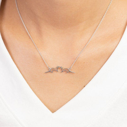 Sterling Silver Kissing Sea Otters Pendant Necklace