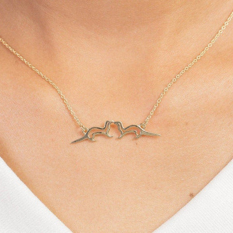 Sterling Silver Kissing Sea Otters Pendant Necklace