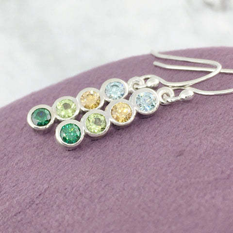 Sterling Silver Family Birthstone Dangle Earrings