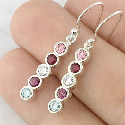 Sterling Silver Family Birthstone Dangle Earrings