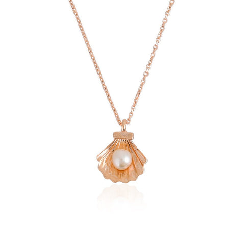 14K Gold Pearl SeaShell Pendant Necklace