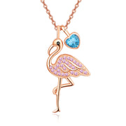 FLamingo Gifts for Women Sterling Silver Flamingo Pendant Necklace Birthstone Jewelry Birthday Gifts for Teens Girls