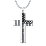 Sterling Silver American Flag Patriot & Cross Pendant Necklace for Men