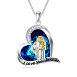 Sterling Silver Father Daughter Necklace Crystal Heart Pendent Necklace