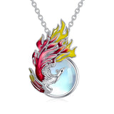 Sterling Silver Moonstone Tigers Eye Phoenix Bird Rising  Pendant Necklace