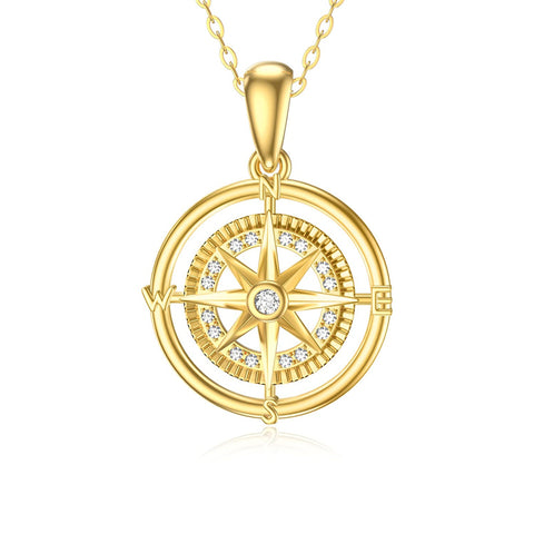 14K Gold Compass Pendant Necklace