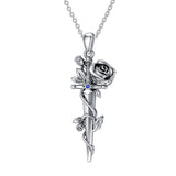 Sterling Silver Rose Sword Pendant Necklace