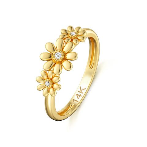 14K Gold Nature Diamond Daisy Engagement Ring