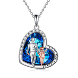 Sterling Silver Father Daughter Necklace Crystal Heart Pendent Necklace