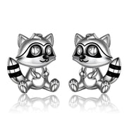 Raccoon Earrings Sterling Silver Cute Animal Stud Earring for Women Teens Birthday