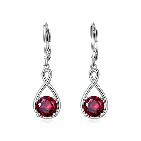 Dangle Drop Infinity Earrings 925 Sterling Silver Leverback Birstone Earrings 18K White Gold Jewelry for Women Girls