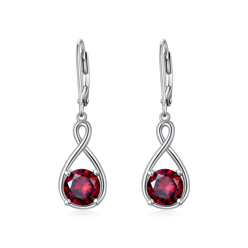 Dangle Drop Infinity Earrings 925 Sterling Silver Leverback Birstone Earrings 18K White Gold Jewelry for Women Girls