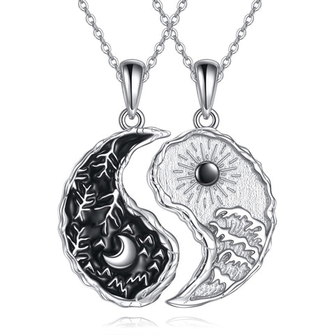 Sterling Silver Yin Yang Sun Moon Mountain Tree of Life Couple Necklaces