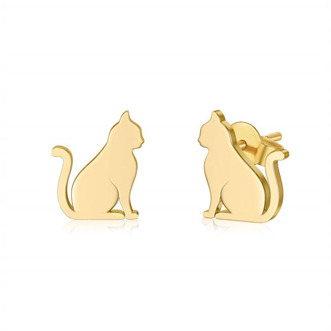 14k Gold Cat Stud Earrings