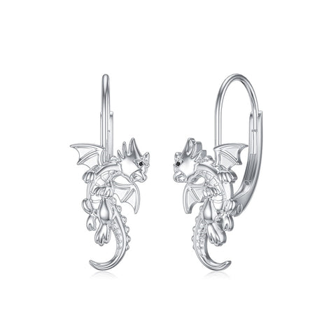 Sterling Silver Dragon Leverback Earrings