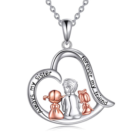 Sterling Silver Brother and Sister Pendant Necklace With Engraved