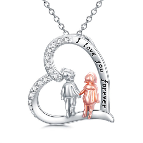 Sterling Silver Brother Sister Pendant Necklace With Engraved