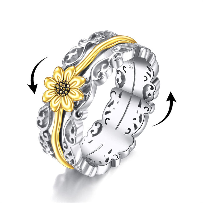 Cross Fidget Rings for Anxiety 925 Sterling Silver Sunflower Spinner Rings  for Women Anti Stress Mood Rings Gifts