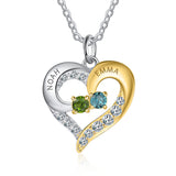 Sterling Silver Personalized Name Birthstones Heart Pendant Necklace