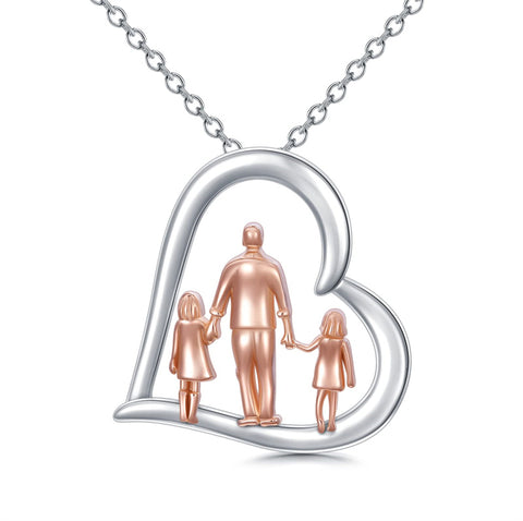 Sterling Silver Father Daughter Heart Pendant Necklace from Dad Gift for Daughter