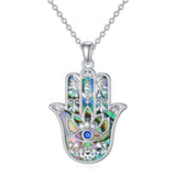 Sterling Silver Hamsa Fatim Blue Eye Pendant  Necklace