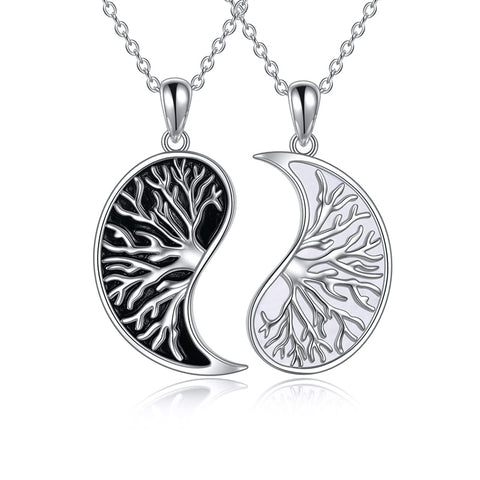 Sterling Silver Yin Yang Sun Moon Mountain Tree of Life Couple Necklaces