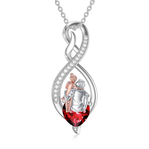 Sterling Silver Infinity Heart Birthstone Father Daughter Pendant Necklace