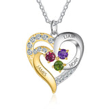 Sterling Silver Personalized Name Birthstones Heart Pendant Necklace