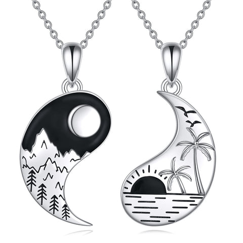 Sterling Silver Yin Yang Sun Moon Mountain Tree of Life Couple Necklaces