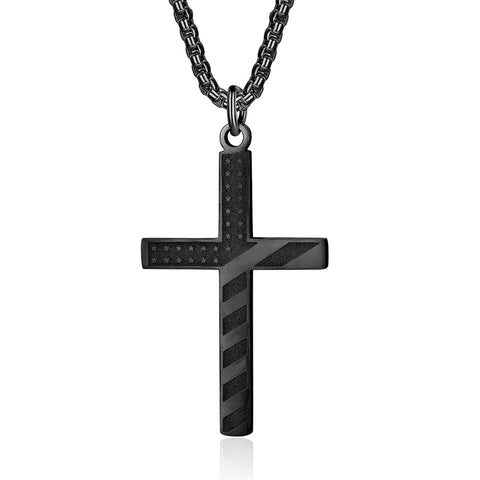 Stainless Steel American Flag Cross Pendant Necklace for Men