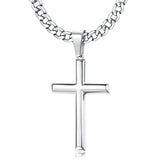 Sterling Silver Cross With Stainless Steel Cuban Link Pendant Necklace