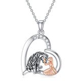 Sterling Silver Tiger and Girl Pendant Necklace