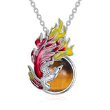 Sterling Silver Moonstone Tigers Eye Phoenix Bird Rising  Pendant Necklace