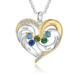 Sterling Silver Personalized Name Birthstones Heart Pendant Necklace