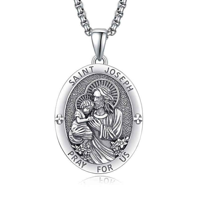 925 Sterling Silver Patron Saint Medals | Amulet Necklace Protection Jewelry for Men with 2.5mm 22"+2" Chain