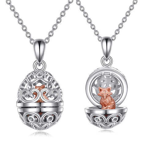 Fox Necklace Sterling Silver Easter Egg Necklace Fox Pendant Animal Jewelry Gifts for Women Girls Birthday Graduation Gift