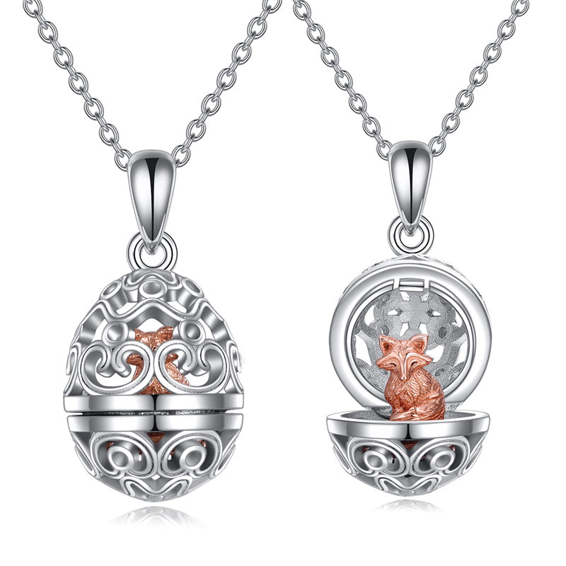 Fox Necklace Sterling Silver Easter Egg Necklace Fox Pendant Animal Jewelry Gifts for Women Girls Birthday Graduation Gift