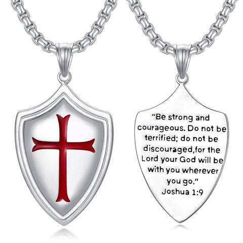 Sterling Silver Knights Templar & Cross Shield Pendant Necklace for Men