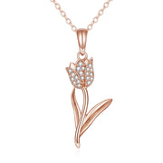 Solid 14K Real Gold Tulip Necklace for Women, Gold Tulip Flower Pendant Necklace Fine Jewelry Birthday Christmas Gifts for Her, 16+2 Inch