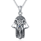 Sterling Silver Hamsa Fatim Blue Eye Pendant  Necklace