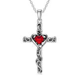 Birthstone Cross Necklaces for Women Sterling Silver I Love You Heart Cross Pendant Necklace