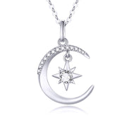 14k Gold Moon Necklace for Women, Real Gold Moon and North Star Pendant with Chain, Jewelry Gifts for Her, 16+1+1 Inch