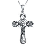 Sterling Silver St. Benedict Crucifix Pendant  Necklace