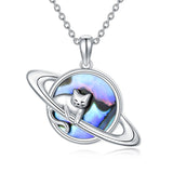 Planet Cat  Necklace Sterling Silver Pendant Jewelry Gifts Birthday Christmas Gifts for Women