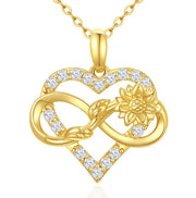 14k Gold Sunflower Heart & Infinity Pendant Necklace