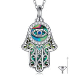 Evil Eye Hamsa Hand Urn Necklace for Women Sterling Silver Abalone Shell Protection Memory Jewelry Gift